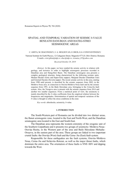 SPATIAL and TEMPORAL VARIATION of SEISMIC B-VALUE BENEATH DANUBIAN and HATEG-STREI SEISMOGENIC AREAS