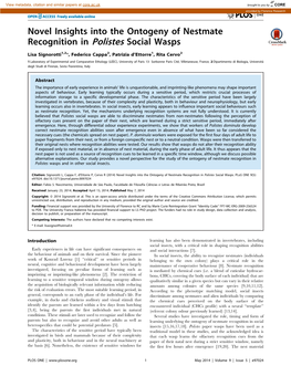 Novel Insights Into the Ontogeny of Nestmate Recognition in Polistes Social Wasps