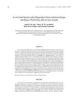 In Situ Fossil Hermit Crabs (Paguroidea) from Northwest Europe and Russia