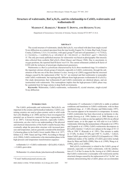 Structure of Walstromite, Baca2si3o9, and Its Relationship to Casio3-Walstromite and Wollastonite-II