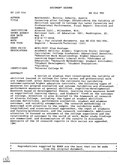 AUTHOR Abilities Learned in College for Later Careering and ABSTRACT Are Summarized. After Describing the Rationale for Validati