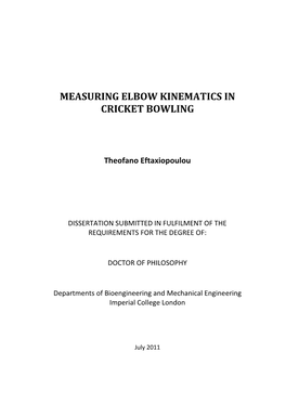Measuring Elbow Kinematics in Cricket Bowling