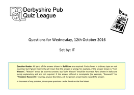 Questions for Wednesday, 12Th October 2016 Set By: IT