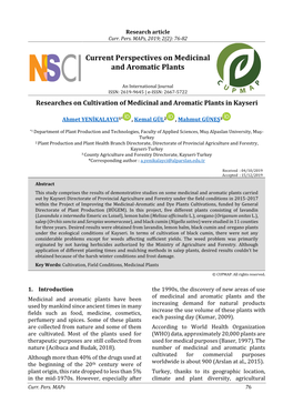 Current Perspectives on Medicinal and Aromatic Plants