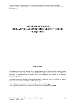 CAHIER DES CHARGES DE L'appellation D'origine CONTRÔLÉE « Languedoc »