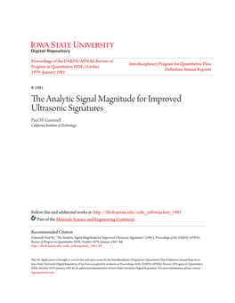 The Analytic Signal Magnitude for Improved Ultrasonic Signatures Paul M