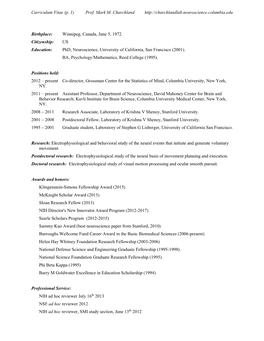 Curriculum Vitae (P. 1) Prof. Mark M. Churchland Birthplace: Winnipeg, Ca