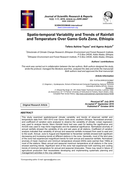 Spatio-Temporal Variability and Trends of Rainfall and Temperature Over Gamo Gofa Zone, Ethiopia