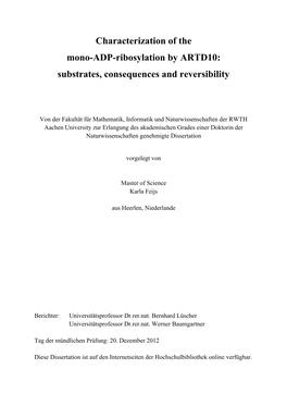 Characterization of the Mono-ADP-Ribosylation by ARTD10: Substrates, Consequences and Reversibility