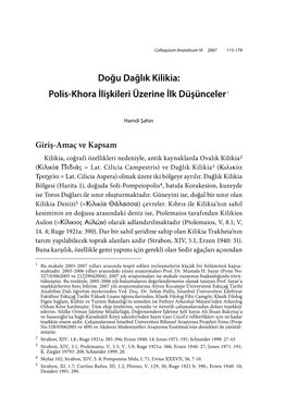 Doğu Dağlık Kilikia: Polis-Khora İlişkileri Üzerine İlk Düşünceler1