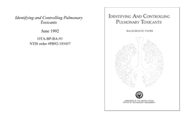 Identifying and Controlling Pulmonary Toxicants