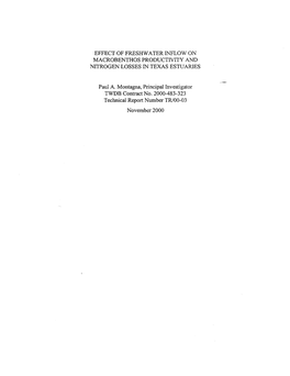 Effect of Freshwater Inflow on Macrobenthos Productivity and Nitrogen Losses in Texas Estuaries