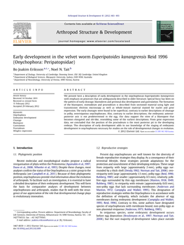 Early Development in the Velvet Worm Euperipatoides Kanangrensis Reid 1996 (Onychophora: Peripatopsidae)