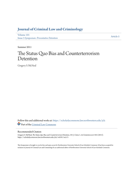 The Status Quo Bias and Counterterrorism Detention, 101 J