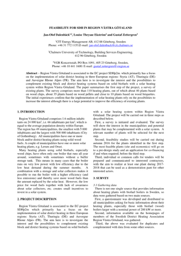 FEASIBILITY for SDH in REGION VÄSTRA GÖTALAND Jan-Olof Dalenbäck1,2, Louise Thrysøe Ekström2 and Gustaf Zettergren3 1CIT En