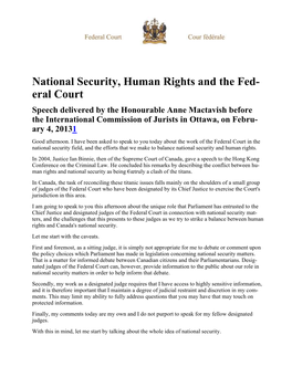 National Security, Human Rights and the Fed- Eral Court