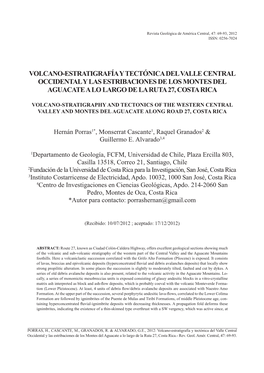 Volcano-Estratigrafía Y Tectónica Del Valle Central Occidental Y Las Estribaciones De Los Montes Del Aguacate a Lo Largo De La Ruta 27, Costa Rica