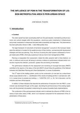 THE INFLUENCE of PDM in the TRANSFORMATION of LIS- BON METROPOLITAN AREA's PERI-URBAN SPACE 1. Introduction