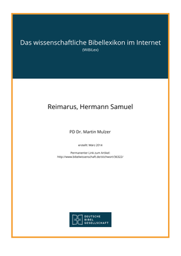 Das Wissenschaftliche Bibellexikon Im Internet Reimarus, Hermann Samuel