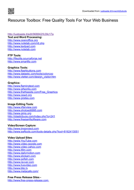 Resource Toolbox: Free Quality Tools for Your Web Business