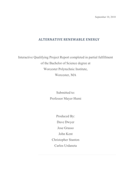 ALTERNATIVE RENEWABLE ENERGY Interactive Qualifying