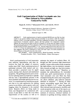 Graft Copolymerization of Methyl Acrylamide Onto Jute Fibers Initiated by Peroxydisulfate Catalyzed by Fe(L11)