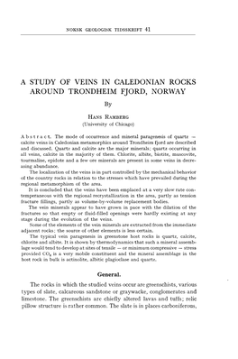 A Study of Veins in Caledonian Rocks Around Trondheim Fjord, Norway