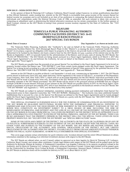 Cfd 16-01 Roripaugh Ranch Phase 2 Cfd 18 $42,815,000 $42,815,000P) 100 000% $42,815,000 Total Outstanding Land Secured Bonded Debt $42,815,000