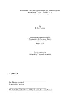 Microscopes, Telescopes, Spectroscopes, and Poor Little Scopes: the Monkey Trial in California, 1925
