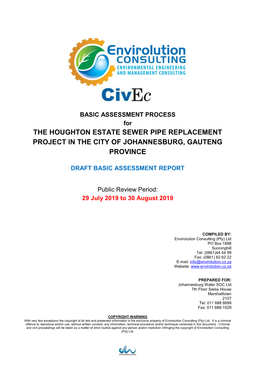 The Houghton Estate Sewer Pipe Replacement Project in the City of Johannesburg, Gauteng Province