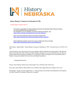 James Mackay's Journey in Nebraska in 1796