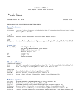 CURRICULUM VITAE Johns Hopkins University School of Medicine