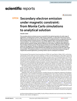 Secondary Electron Emission Under Magnetic Constraint: from Monte Carlo Simulations to Analytical Solution Claudiu Costin