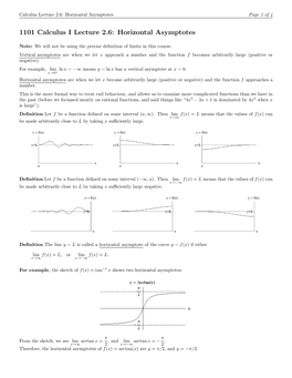 1101 Calculus I Lecture 2.6: Horizontal Asymptotes