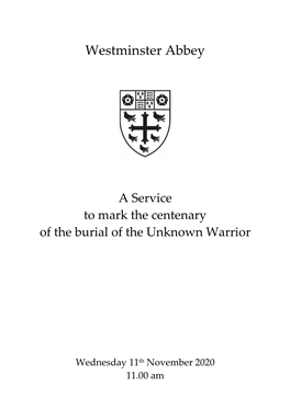 A Service to Mark the Centenary of the Burial of the Unknown Warrior