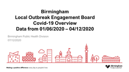 Birmingham Local Outbreak Engagement Board Covid-19 Overview Data from 01/06/2020 – 11/10/2020