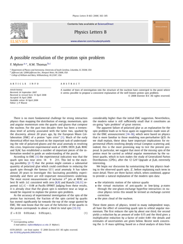 Physics Letters B a Possible Resolution of the Proton Spin Problem