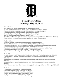 Detroit Tigers Clips Monday, May 26, 2014