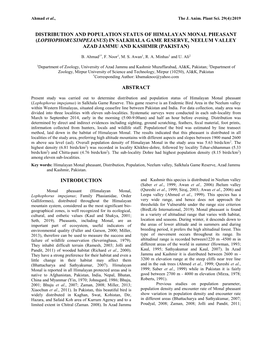 Distribution and Population Status of Himalayan Monal Pheasant (Lophophorusimpejanus) in Salkhala Game Reserve, Neelum Valley Azad Jammu and Kashmir (Pakistan)