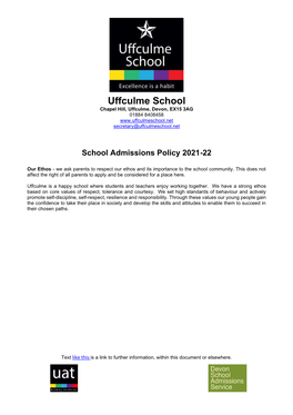 Admissions Policy 2021/22