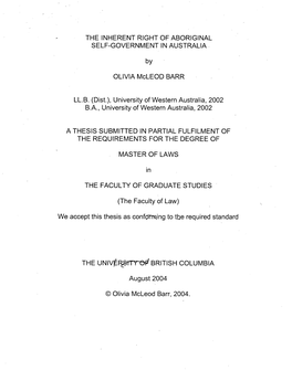 The Inherent Right of Aboriginal Self-Government in Australia