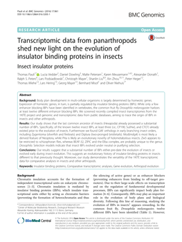 Transcriptomic Data from Panarthropods Shed New Light on the Evolution of Insulator Binding Proteins in Insects Insect Insulator Proteins