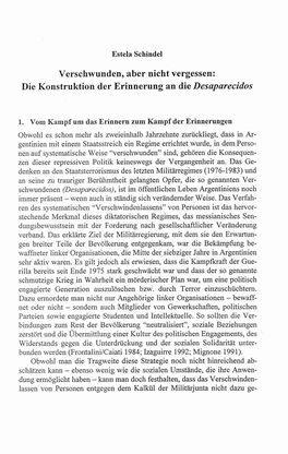 Verschwunden, Aber Nicht Vergessen: Die Konstruktion Der Erinnerung an Diedesaparecidos