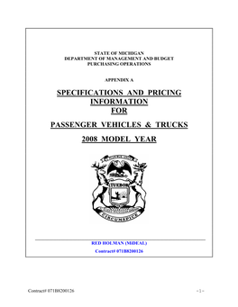 Specifications and Pricing Information for Passenger Vehicles & Trucks