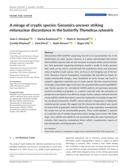 A Mirage of Cryptic Species: Genomics Uncover Striking Mitonuclear Discordance in the Butterfly Thymelicus Sylvestris