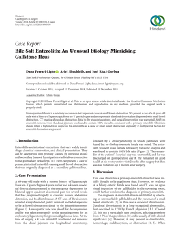 Bile Salt Enterolith: an Unusual Etiology Mimicking Gallstone Ileus