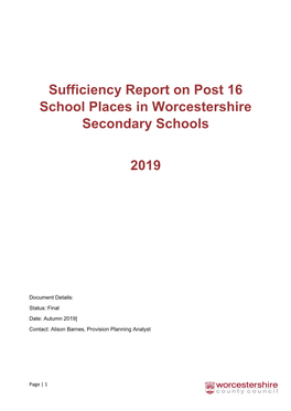 Sufficiency Report on Post 16 School Places in Worcestershire Secondary Schools