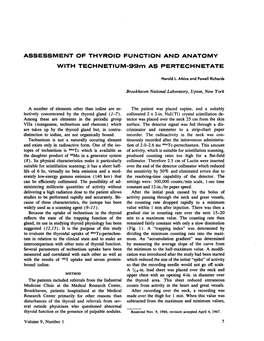 ASSESSMENT of THYROID FUNCTION and ANATOMY with TECHNETIUM-99M AS PERTECHNETATE