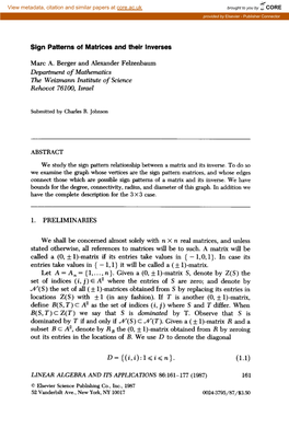 Sign Patterns of Matrices and Their Inverses