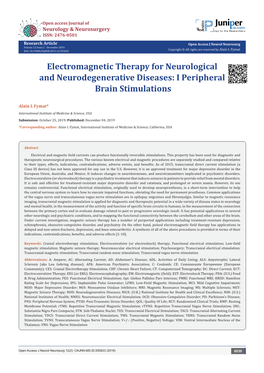 Electromagnetic Therapy for Neurological and Neurodegenerative Diseases: I Peripheral Brain Stimulations